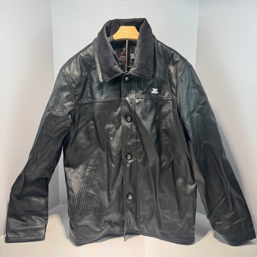 R Rosso Veneto Italian Leather Jacket Black And Gold Collection Plaid Lined NWT